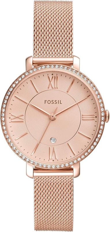  Shop Authentic Fossil Jacqueline Quartz Rose Gold Dial Rose Gold Mesh Strap Watch for Women - ES4628 - Luxxuri