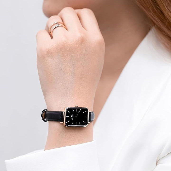  Shop Authentic Daniel Wellington Quadro Sheffield Black Dial Black Leather Strap Watch For Women - DW00100435 - Luxxuri