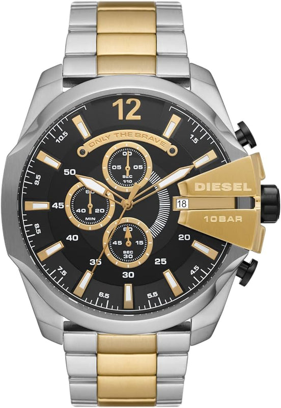  Shop Authentic Diesel Mega Chief Chronograph Black Dial Two Tone Steel Strap Watch For Men - DZ4581 - Luxxuri