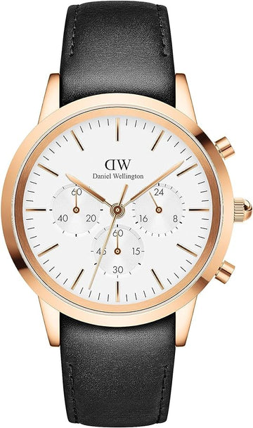  Shop Authentic Daniel Wellington Iconic Chronograph Sheffield White Dial Black Leather Strap Watch For Men - DW00100646 - Luxxuri