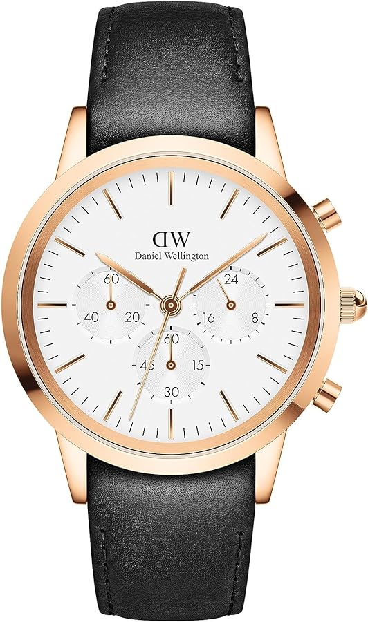  Shop Authentic Daniel Wellington Iconic Chronograph Sheffield White Dial Black Leather Strap Watch For Men - DW00100646 - Luxxuri
