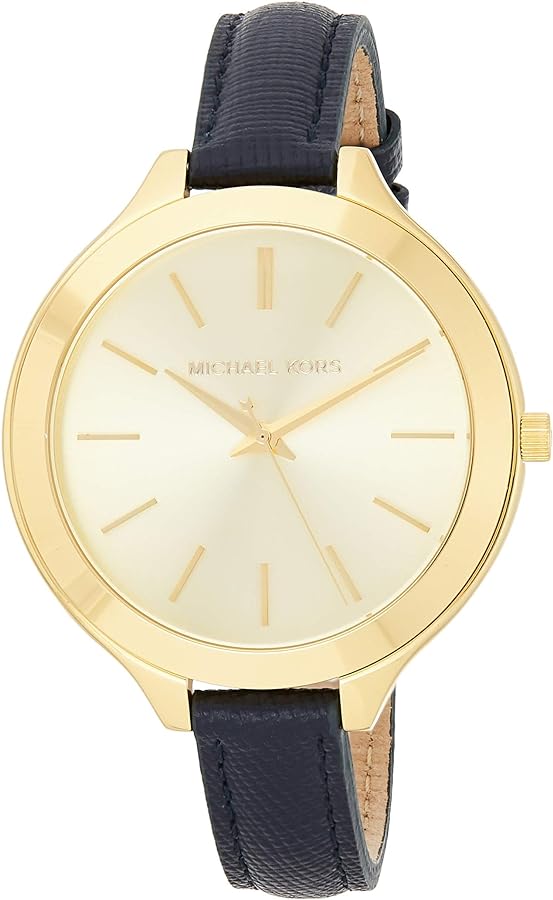 Michael Kors Runway Quartz Gold Dial Blue Leather Strap Watch For Women - MK2285