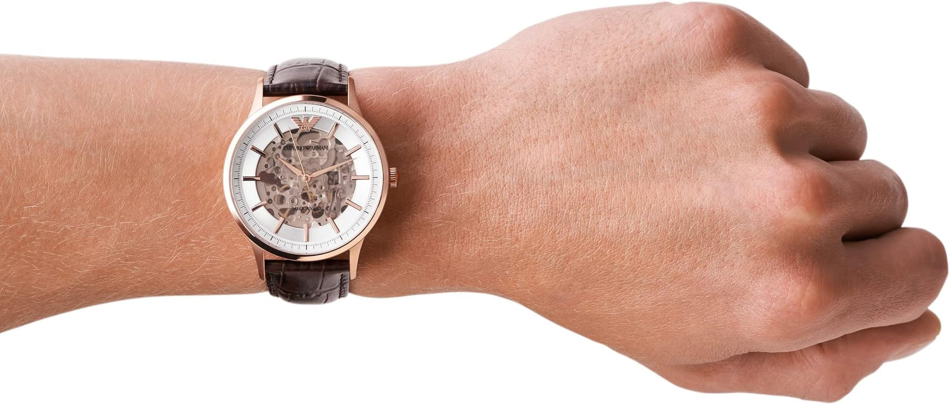  Shop Authentic Emporio Armani Meccanico Automatic Silver Dial Brown Leather Strap Watch For Men - AR60039 - Luxxuri