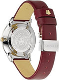  Shop Authentic Versace Audrey Quartz Silver Dial Red Leather Strap Watch for Women - VELR00219 - Luxxuri