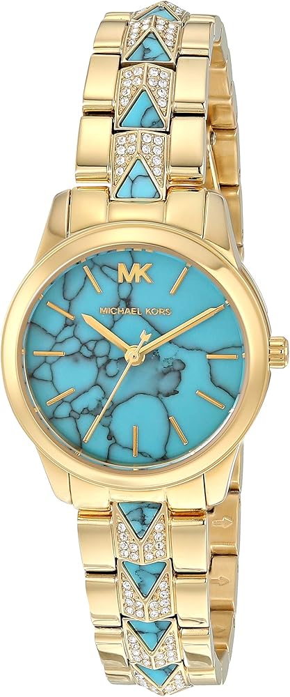  Shop Authentic Michael Kors Petite Runway Mercer Blue Dial Gold Steel Strap Watch For Women - MK6673 - Luxxuri