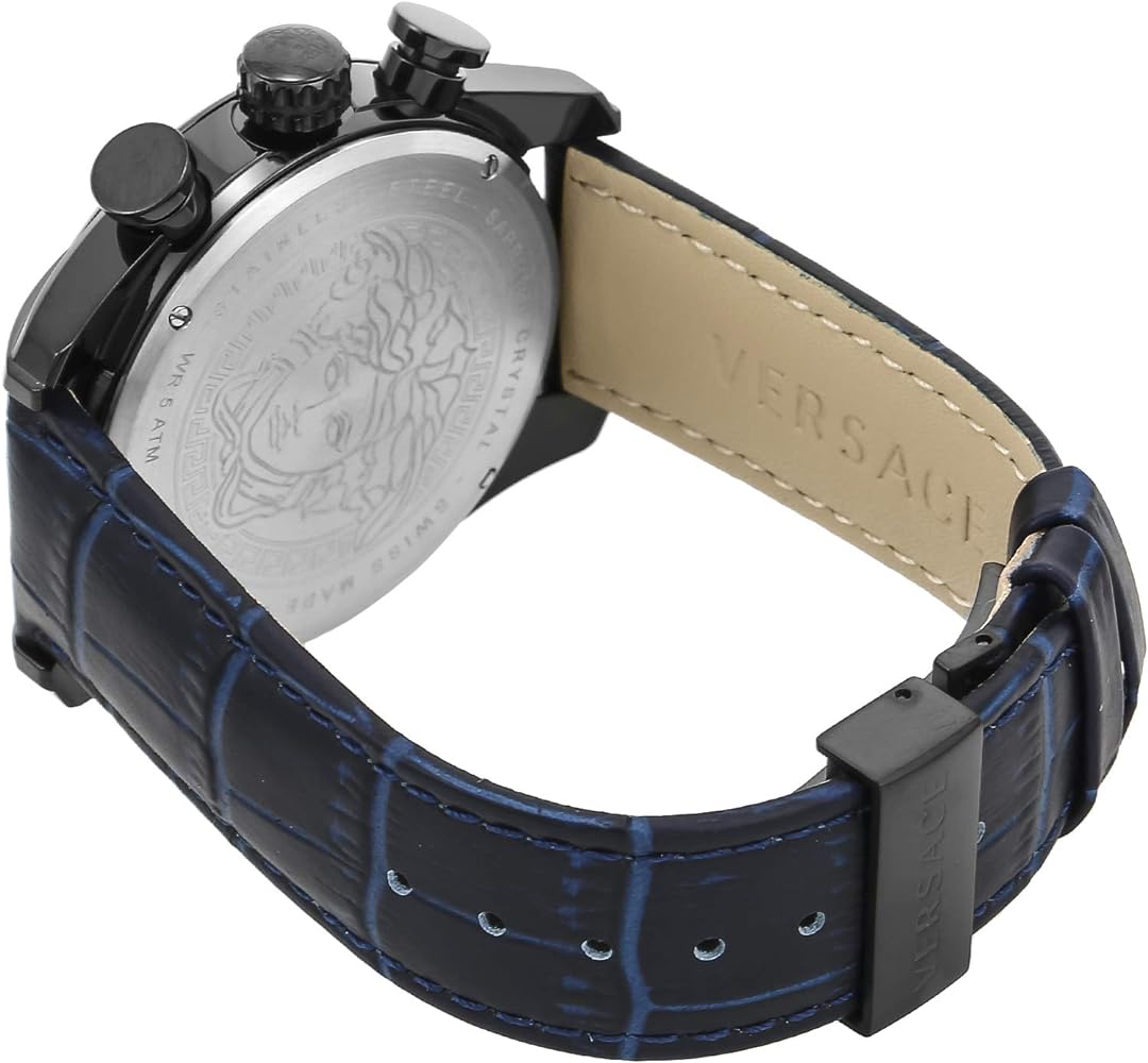  Shop Authentic Versace V-Ray Chronograph Quartz Blue Dial Black Leather Strap Watch For Men - VEDB00418 - Luxxuri