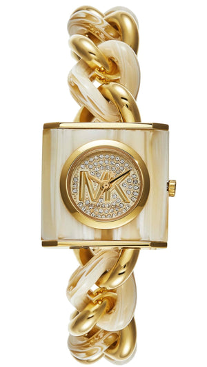  Shop Authentic Michael Kors Chain Lock Analog Crystals Silver Dial Gold Steel Strap Watch for Women - MK4809 - Luxxuri