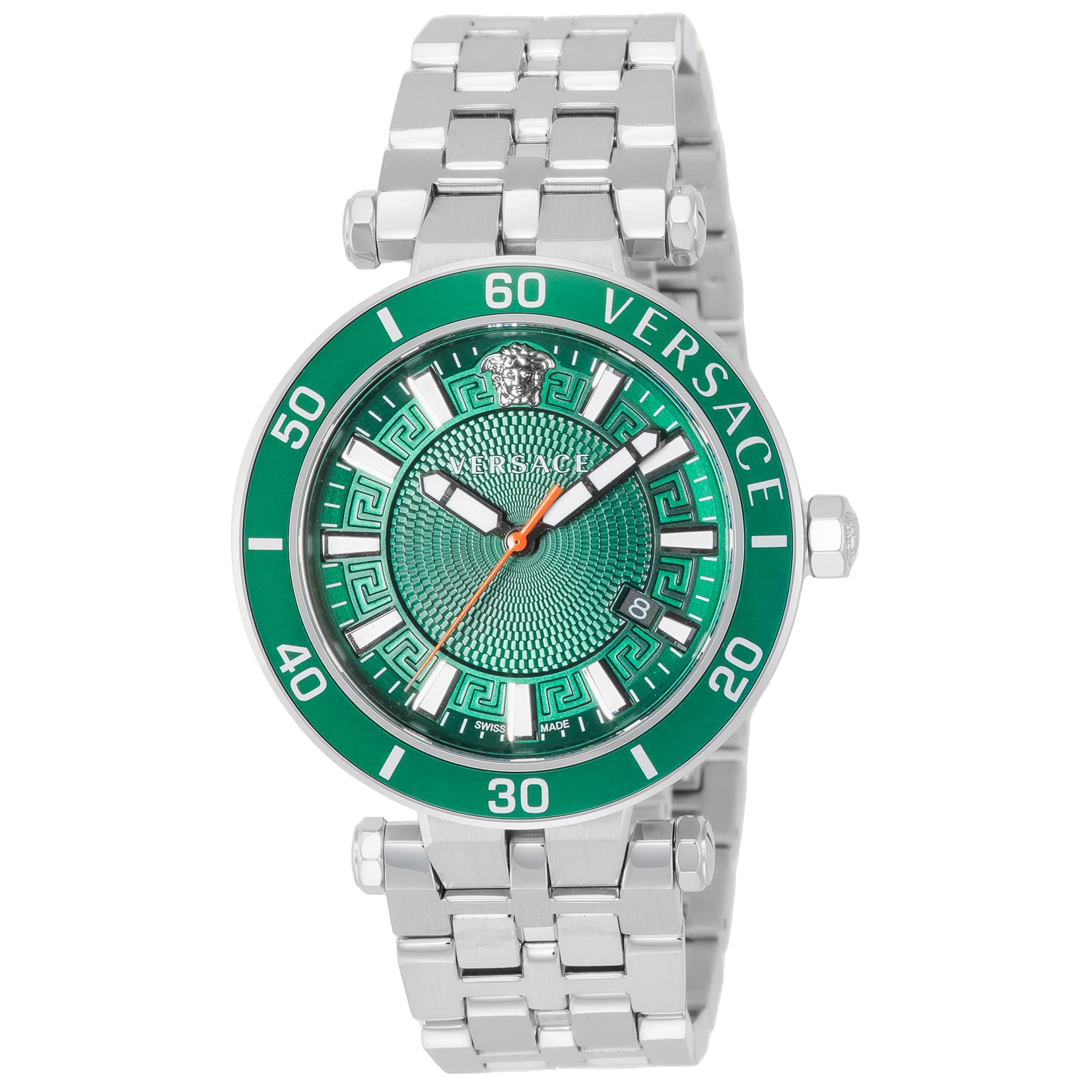  Shop Authentic Versace Greca Sport Quartz Green Dial Silver Steel Strap Watch For Men - VEZ300421 - Luxxuri