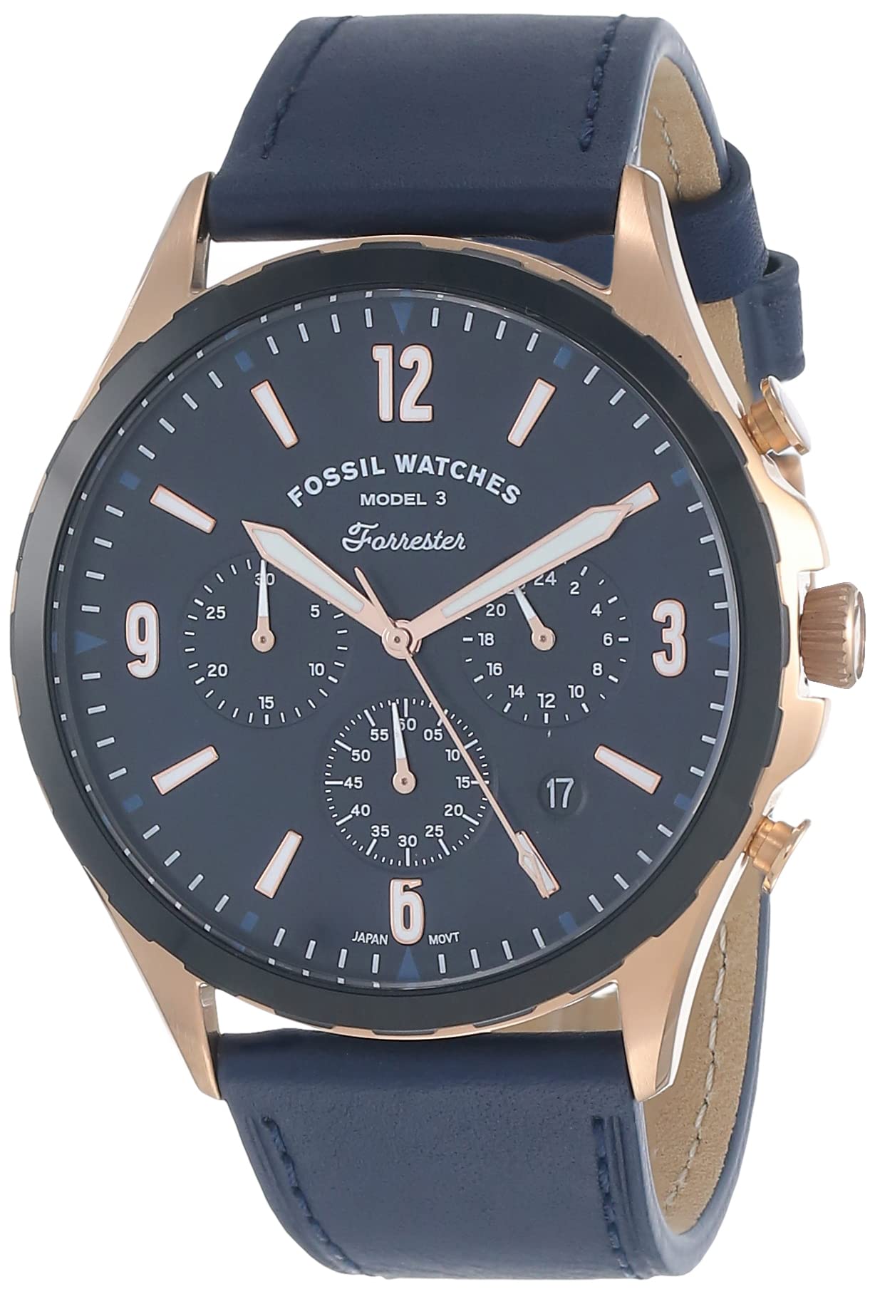  Shop Authentic Fossil Forrester Chronograph Blue Dial Blue Leather Strap Watch for Men - FS5814 - Luxxuri