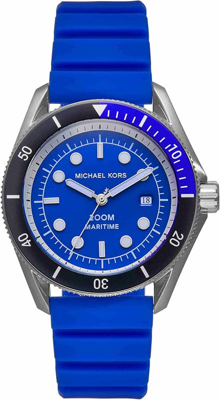  Shop Authentic Michael Kors Maritime Three-Hand Analog Blue Dial Blue Silicone Strap Watch for Men - MK9156 - Luxxuri