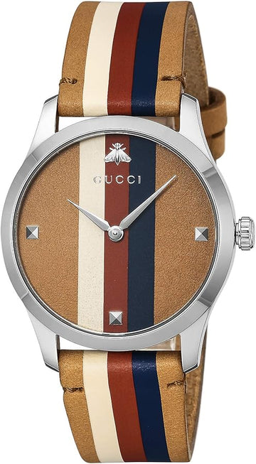  Shop Authentic Gucci G Timeless Quartz Brown Dial Brown Leather Strap Watch For Men - YA1264078 - Luxxuri
