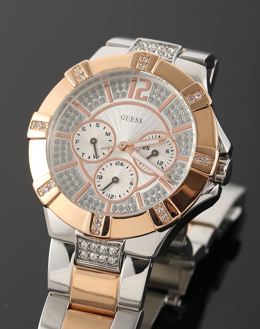  Shop Authentic Guess Vista Analog Diamonds Silver Dial Two Tone Steel Strap Watch for Women - W0024L1 - Luxxuri