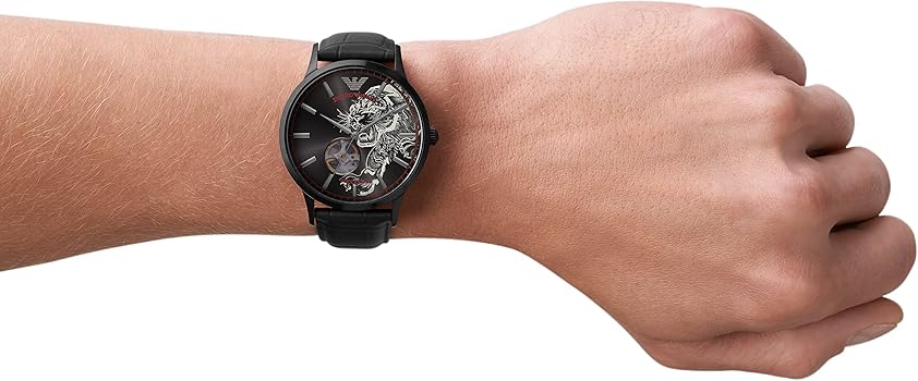  Shop Authentic Emporio Armani Meccanico Skeleton Black Dial Black Leather Strap Watch For Men - AR60046 - Luxxuri