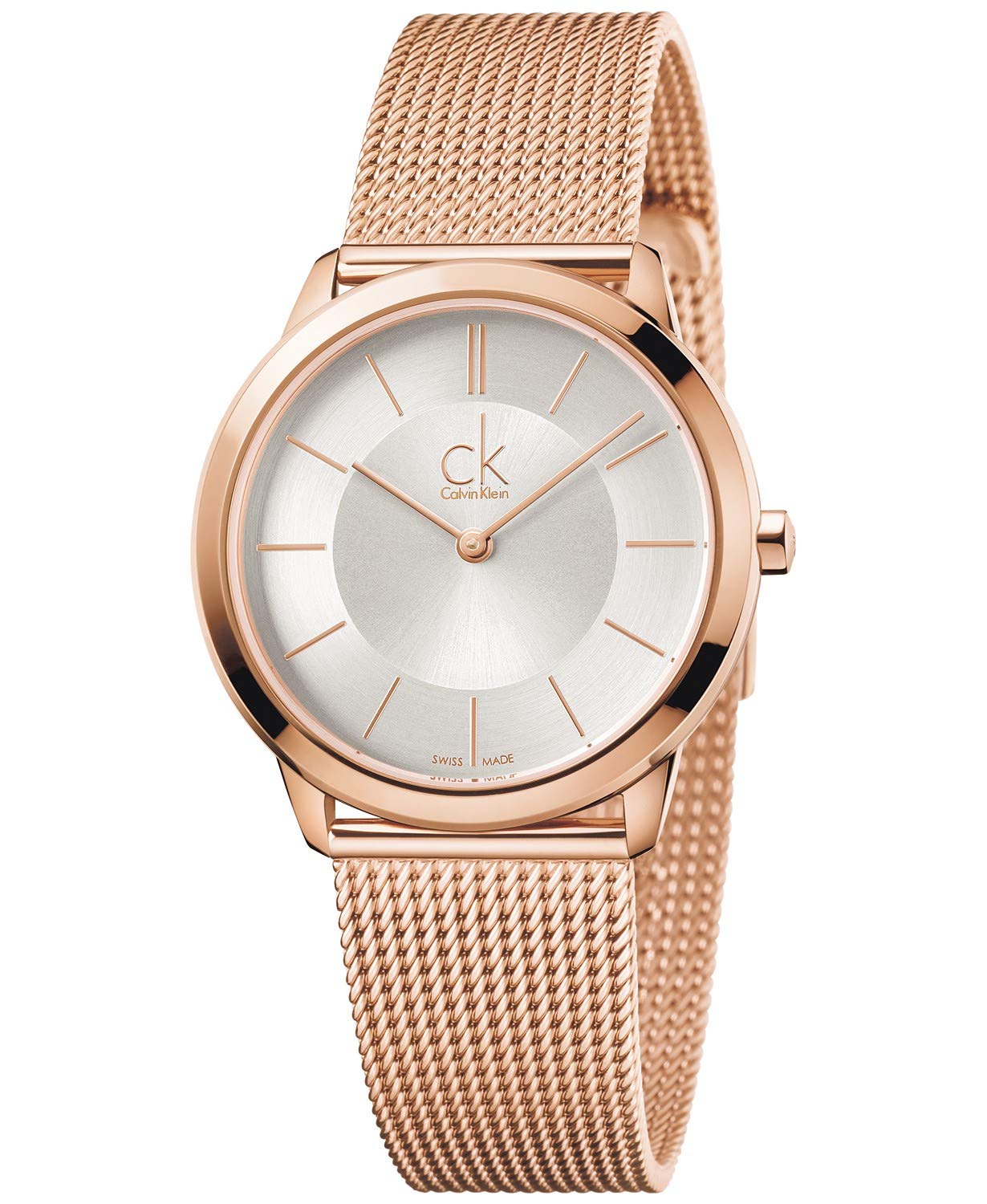  Shop Authentic Calvin Klein Minimal White Dial Rose Gold Mesh Bracelet Watch for Women - K3M22626 - Luxxuri