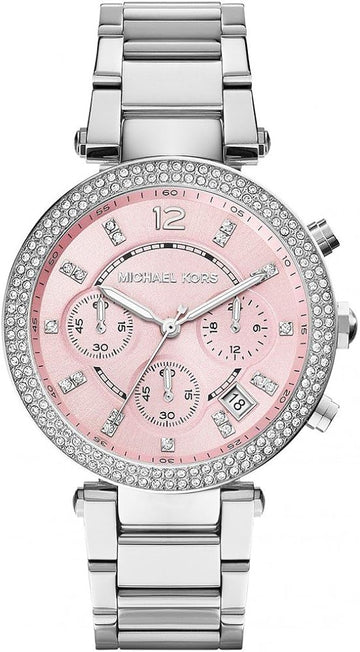  Shop Authentic Michael Kors Parker Chronograph Pink Dial Silver Steel Strap Watch For Women - MK6105 - Luxxuri