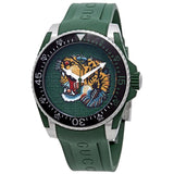  Shop Authentic Gucci Dive Tiger Green Dial Green Rubber Strap Watch For Men - YA136316 - Luxxuri