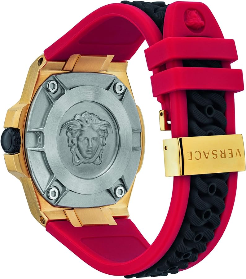  Shop Authentic Versace Chain Reaction Quartz Black Dial Red & Black Rubber Strap Watch for Men - VEDY00319 - Luxxuri