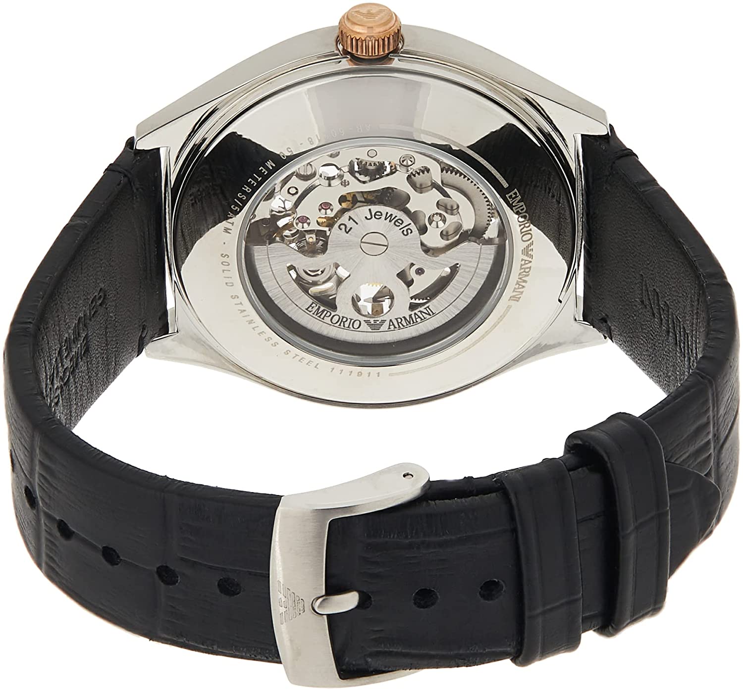  Shop Authentic Emporio Armani Zeta Skeleton Automatic Silver Dial Black Leather Strap Watch For Men - AR60018 - Luxxuri