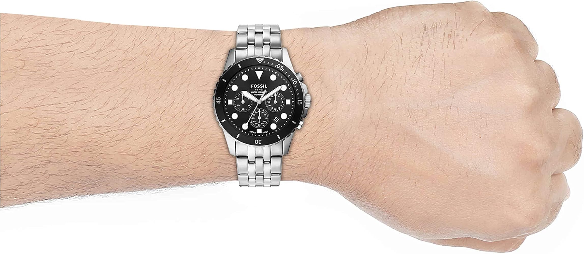 Fossil FB-01 Chronograph Black Dial Silver Steel Strap Watch for Men - FS5837