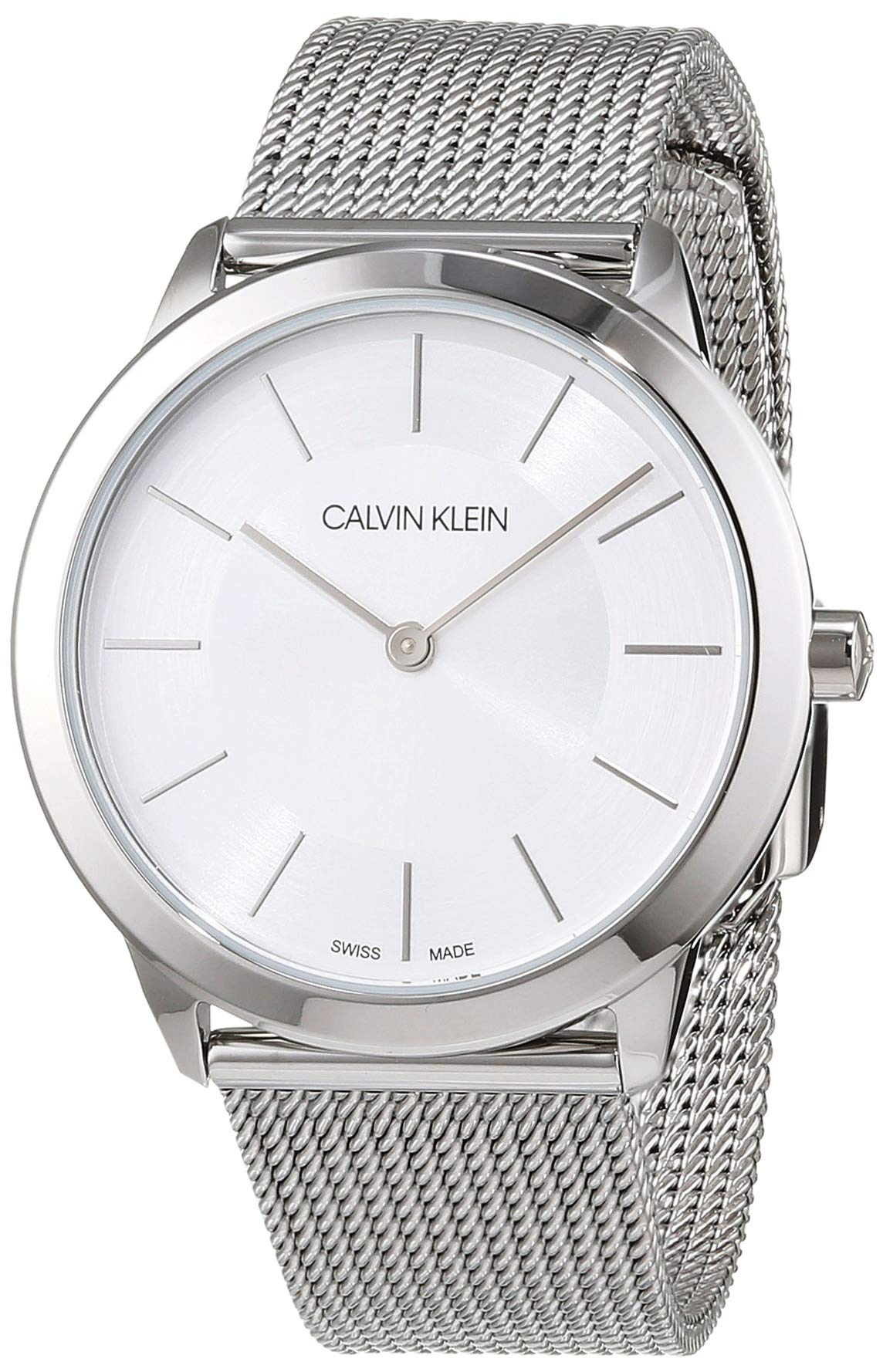  Shop Authentic Calvin Klein Minimal White Dial Silver Mesh Bracelet Watch for Men - K3M22126 - Luxxuri