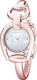  Shop Authentic Gucci Horsebit Collection Diamonds Mother of Pearl Dial Rose Gold Steel Strap Watch For Women - YA139508 - Luxxuri