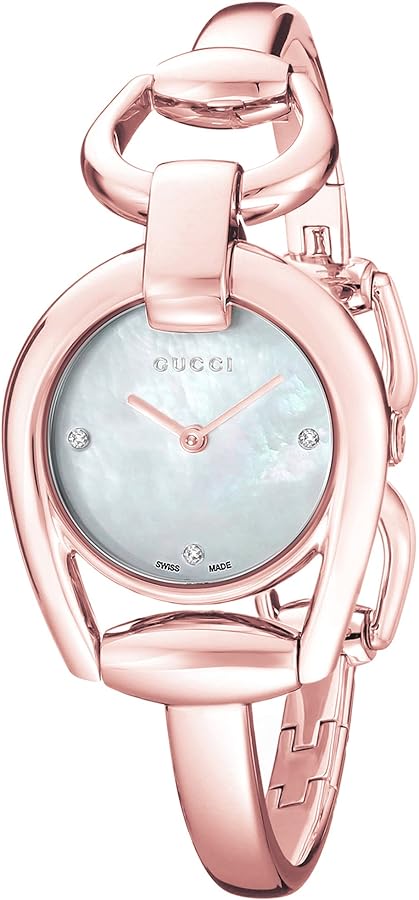  Shop Authentic Gucci Horsebit Collection Diamonds Mother of Pearl Dial Rose Gold Steel Strap Watch For Women - YA139508 - Luxxuri