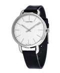  Shop Authentic Calvin Klein Even Silver Black Leather Strap Watch for Women - K7B231C6 - Luxxuri