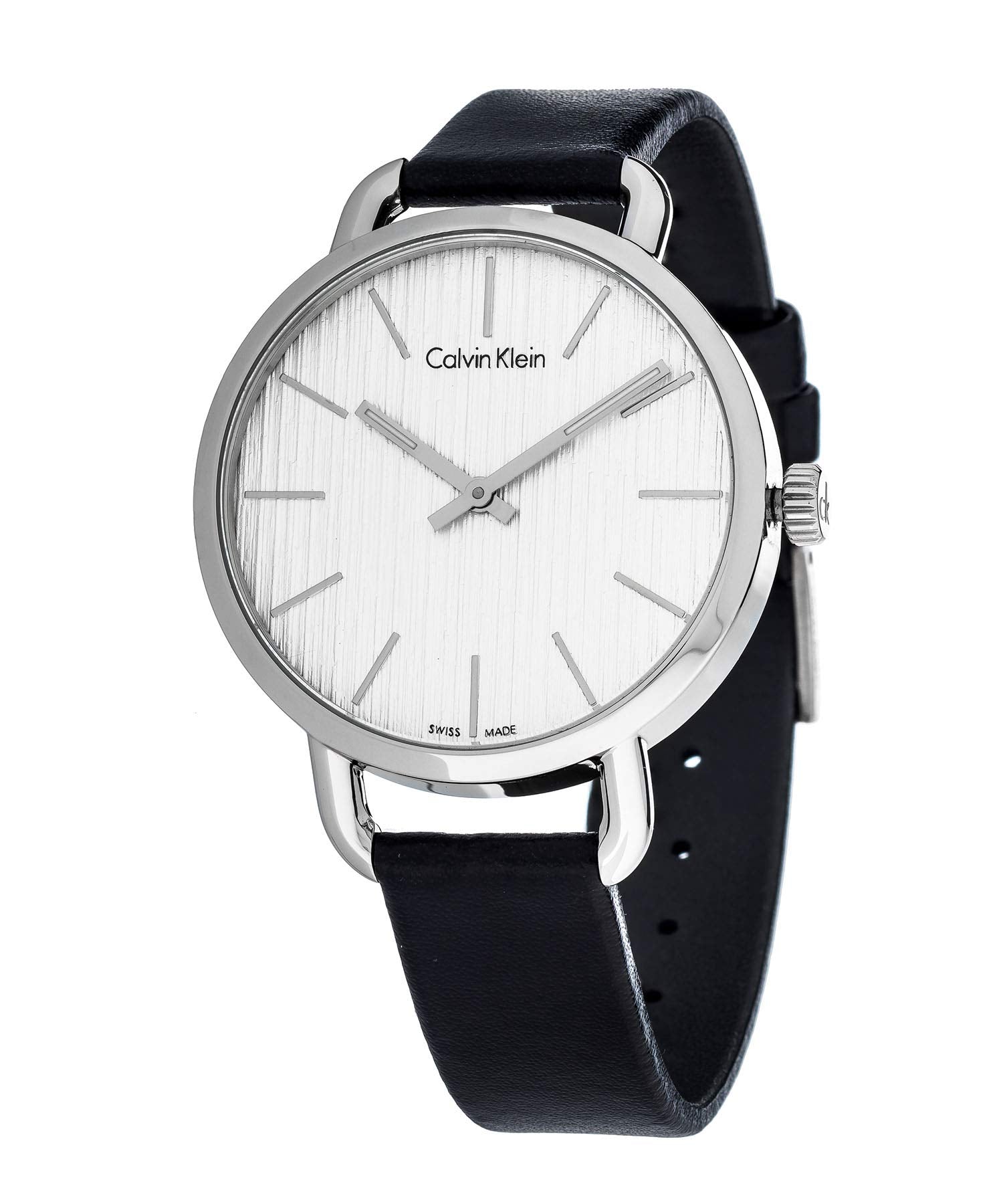  Shop Authentic Calvin Klein Even Silver Black Leather Strap Watch for Women - K7B231C6 - Luxxuri