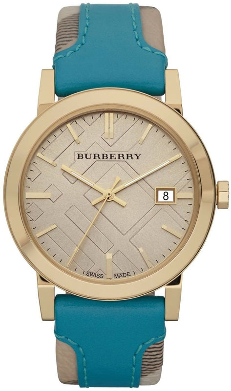  Shop Authentic Burberry The City Gold Dial Blue Leather Strap Watch for Women - BU9018 - Luxxuri