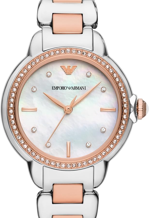 Emporio Armani Three Hand Quartz Mother of Pearl Dial Two Tone Steel Strap Watch For Women - AR11569