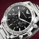  Shop Authentic Emporio Armani Mario Chronograph Black Dial Silver Steel Strap Watch For Men - AR11241 - Luxxuri
