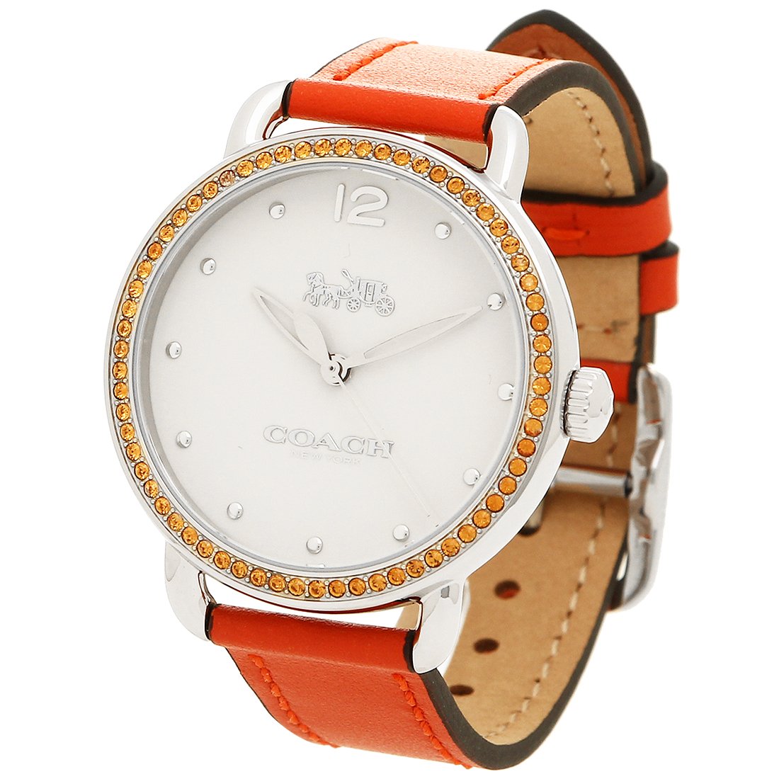 Coach Delancey White Dial Orange Leather Strap Watch for Women - 14502880