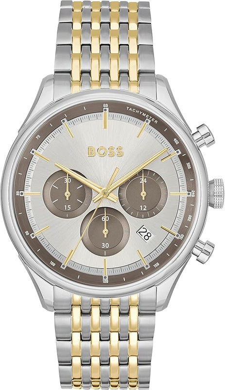  Shop Authentic Hugo Boss Gregor Chronograph Silver Dial Two Tone Steel Strap Watch For Men - 1514053 - Luxxuri