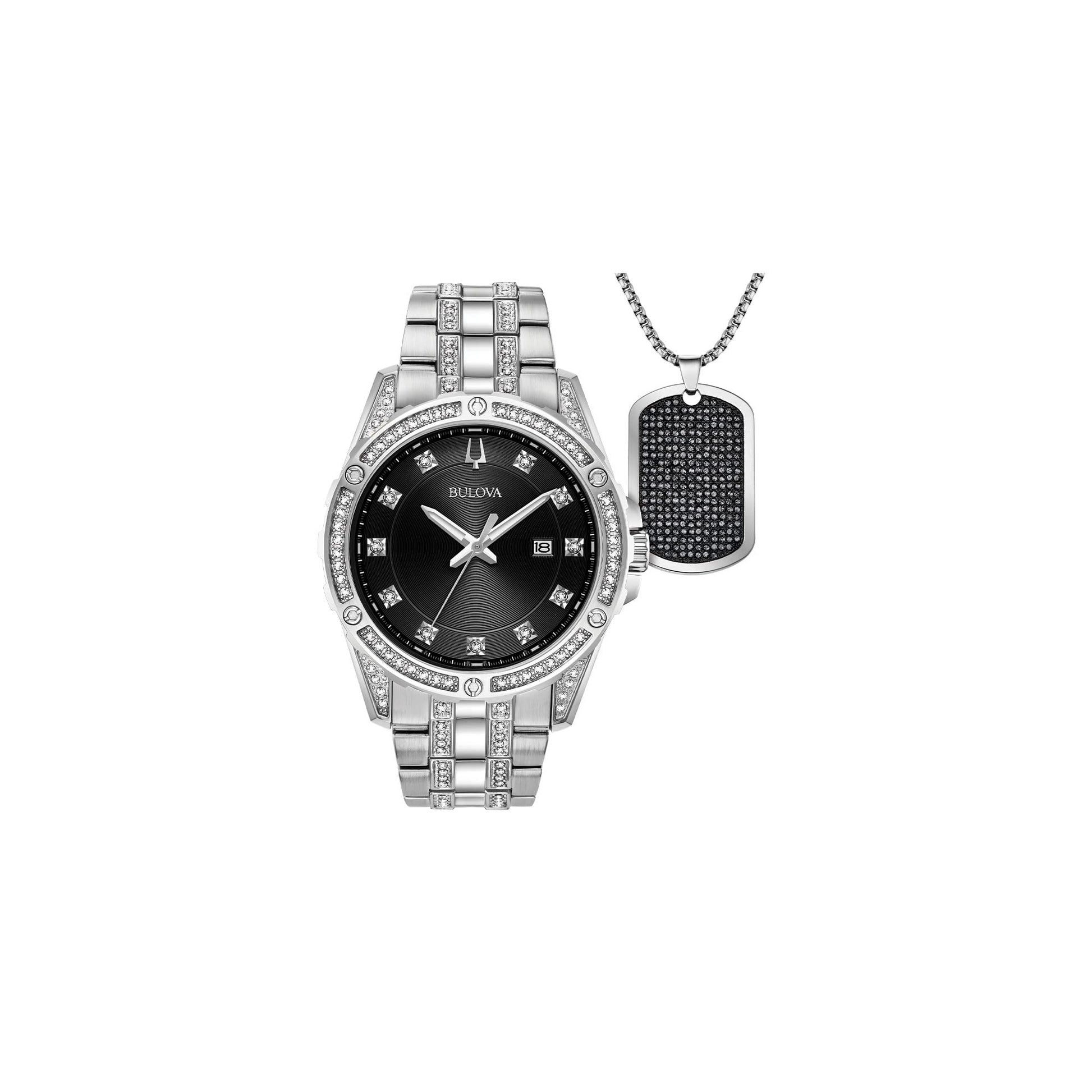  Shop Authentic Bulova Crystal Collection Black Dial Silver Steel Strap Watch for Men - 96K104 - Luxxuri