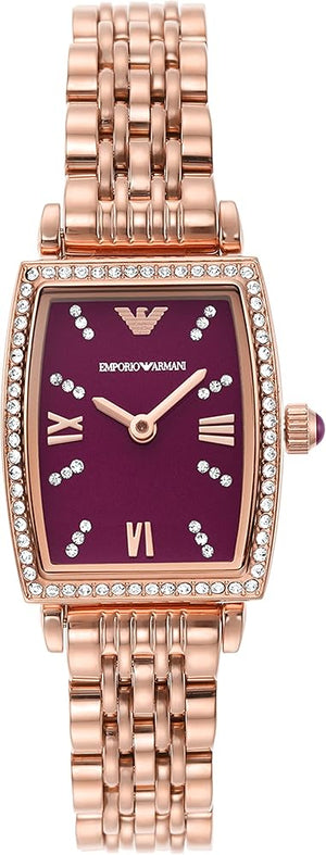  Shop Authentic Emporio Armani Two Hand Diamonds Burgundy Dial Rose Gold Steel Strap Watch For Women - AR11488 - Luxxuri