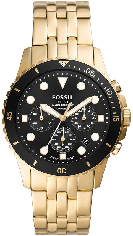  Shop Authentic Fossil FB-01 Chronograph Black Dial Gold Steel Strap Watch for Men - FS5836 - Luxxuri