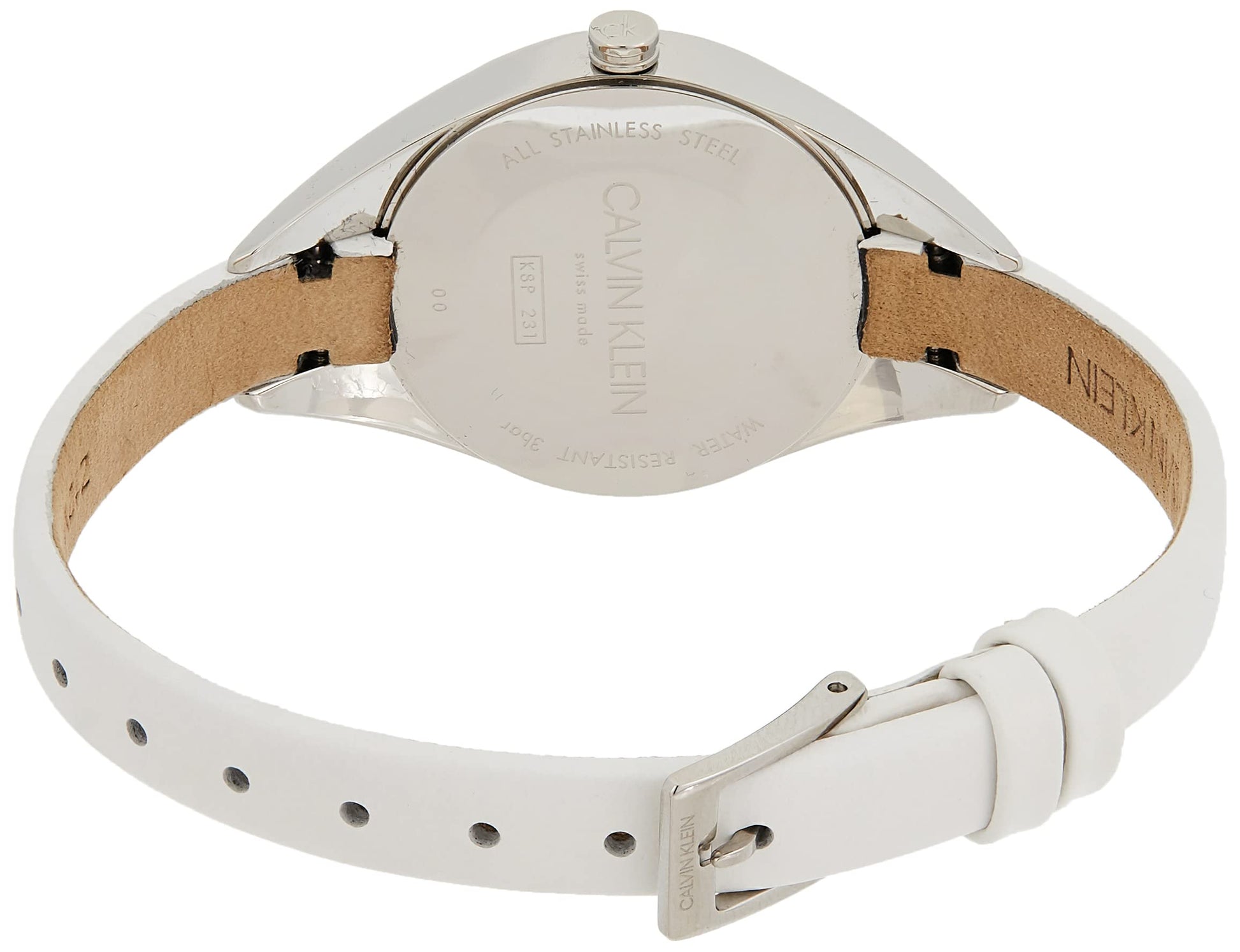  Shop Authentic Calvin Klein Rebel White Black Dial White Leather Strap Watch for Women - K8P231L1 - Luxxuri