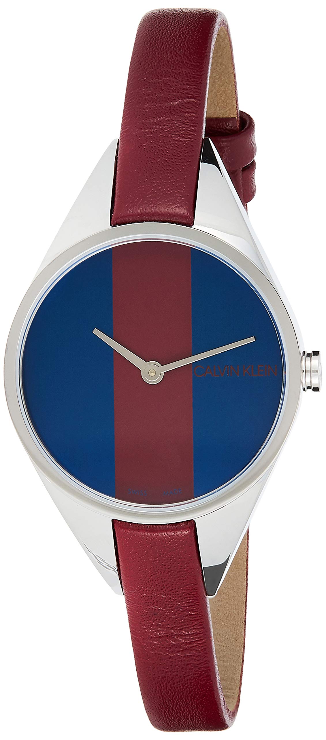  Shop Authentic Calvin Klein Rebel Blue Maroon Dial Maroon Leather Strap Watch for Women - K8P231UN - Luxxuri