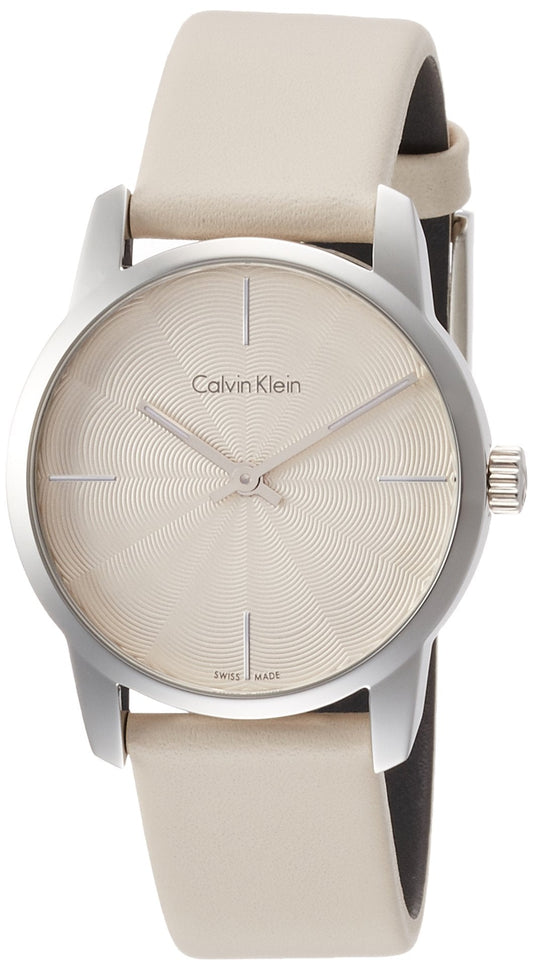  Shop Authentic Calvin Klein City White Dial White Leather Strap Watch for Women - K2G231XH - Luxxuri