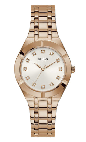  Shop Authentic Guess Crystalline Diamonds Silver Dial Rose Gold Steel Strap Watch for Women - GW0114L3 - Luxxuri