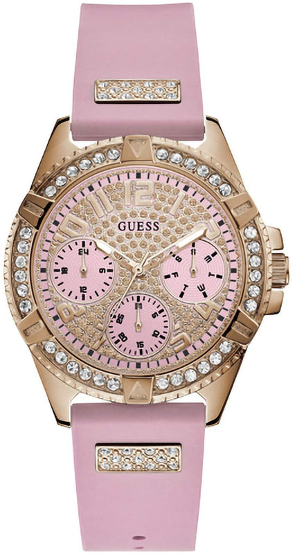  Shop Authentic Guess Frontier Diamonds Rose Gold Dial Pink Rubber Strap Watch For Women - W1160L5 - Luxxuri