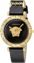  Shop Authentic Versace Palazzo Empire Greca Black Dial Black Leather Strap Watch for Women - VEDV00119 - Luxxuri