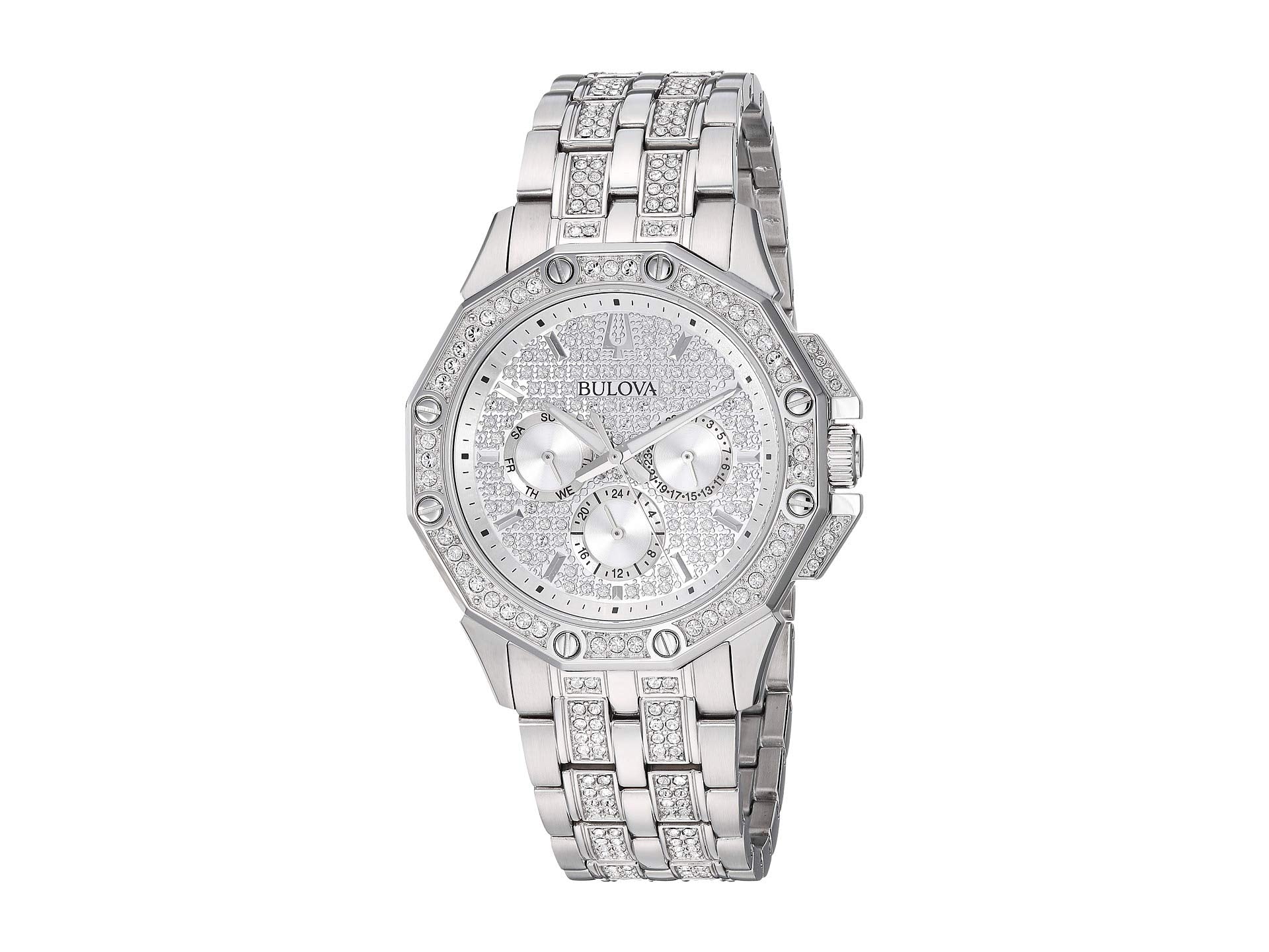  Shop Authentic Bulova Crystal Collection Pave Silver Dial with Crystals Silver Steel Strap Watch for Men - 96C134 - Luxxuri