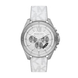  Shop Authentic Michael Kors Brecken Chronograph Silver Dial White Leather Strap Watch For Men - MK8949 - Luxxuri