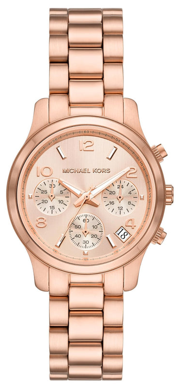  Shop Authentic Michael Kors Runway Chronograph Rose Gold Dial Rose Gold Steel Strap Watch For Women - MK7327 - Luxxuri