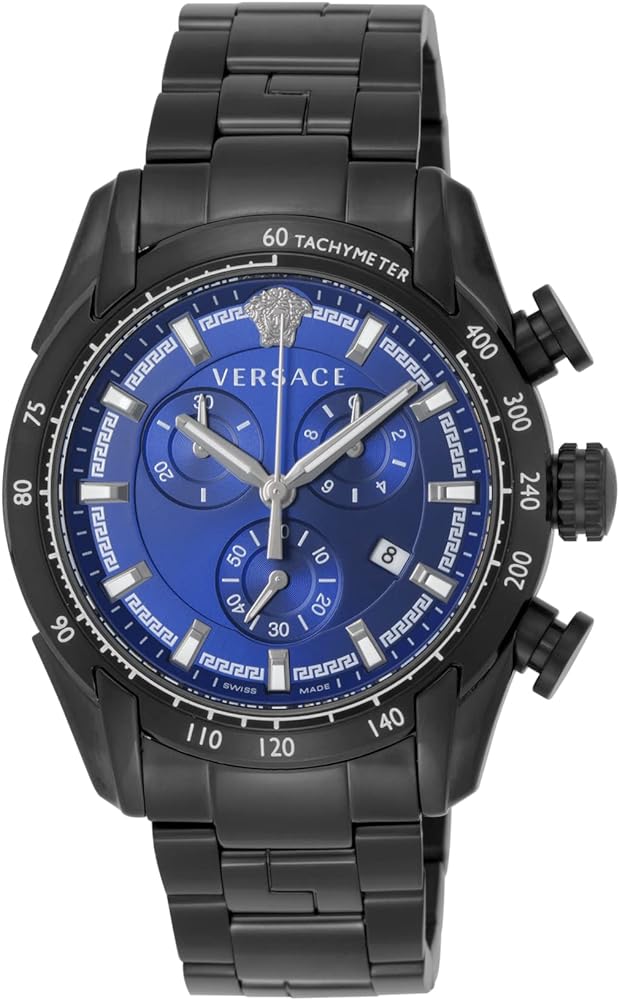  Shop Authentic Versace V-Ray Chronograph Quartz Blue Dial Black Steel Strap Watch For Men - VE2I00521 - Luxxuri