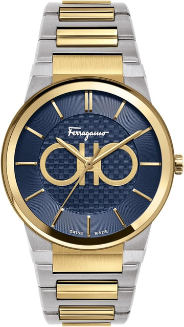  Shop Authentic Salvatore Ferragamo Sapphire Bracelet Blue Dial Two Tone Steel Strap Watch For Men - SFHP00821 - Luxxuri