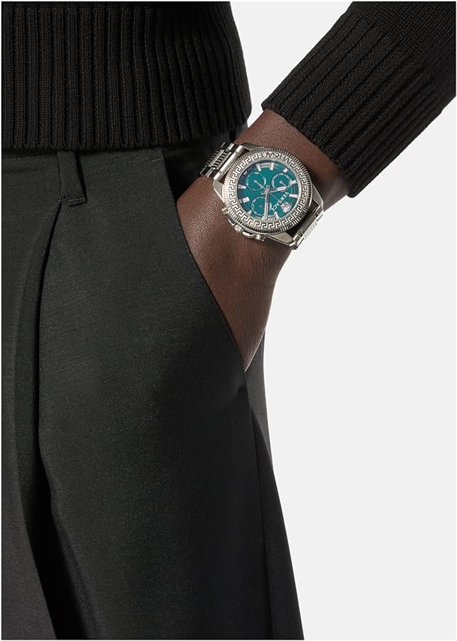  Shop Authentic Versace Greca Action Chronograph Quartz Green Dial Silver Steel Strap Watch for Men - VE3J00422 - Luxxuri