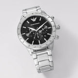  Shop Authentic Emporio Armani Mario Chronograph Black Dial Silver Steel Strap Watch For Men - AR11241 - Luxxuri