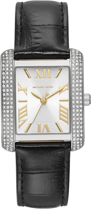 Shop Authentic Michael Kors Emery Three Hand Silver Dial Black Leather Strap Watch For Women - MK4696 - Luxxuri